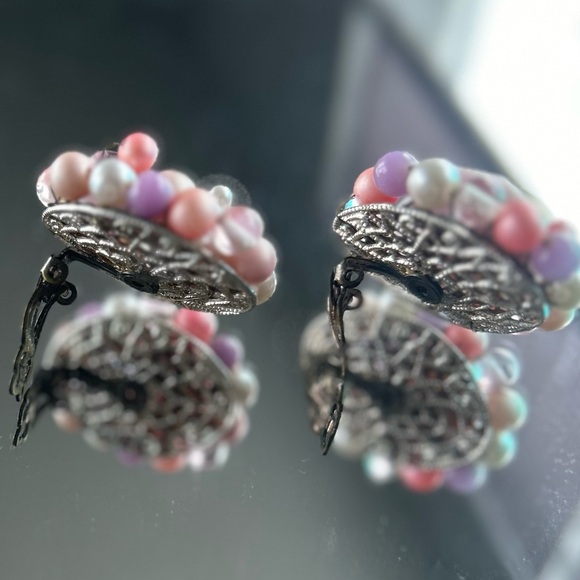 Pink & Purple Beaded Stone Clip-on Earrings made from Japan - Picture 11 of 12